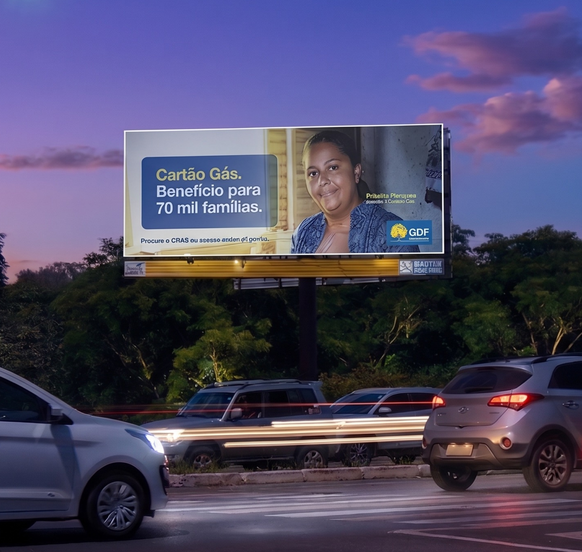 Outdoor em via movimentada ao entardecer